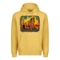 Antique Gold can't be tamed horse with sunflowers turquoise gemstone western sunset Premium Hoodie - Artiststas