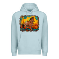 Blue Mist can't be tamed horse with sunflowers turquoise gemstone western sunset Premium Hoodie - Artiststas