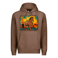 Chestnut can't be tamed horse with sunflowers turquoise gemstone western sunset Premium Hoodie - Artiststas