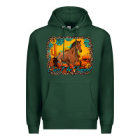 Sports Green can't be tamed horse with sunflowers turquoise gemstone western sunset Premium Hoodie - Artiststas