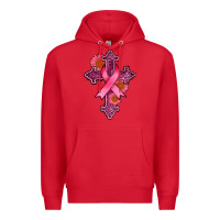 Red breast cancer cross Premium Hoodie - AdoDesignShop