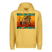 Antique Gold western sunset galloping horse sunflower Premium Hoodie - Artiststas