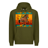 Army Green western sunset galloping horse sunflower Premium Hoodie - Artiststas