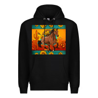 Black western sunset galloping horse sunflower Premium Hoodie - Artiststas
