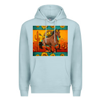 Blue Mist western sunset galloping horse sunflower Premium Hoodie - Artiststas