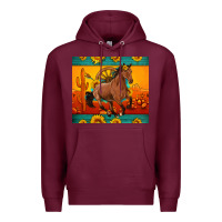 Burgundy western sunset galloping horse sunflower Premium Hoodie - Artiststas