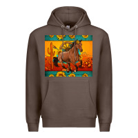 Coffee western sunset galloping horse sunflower Premium Hoodie - Artiststas