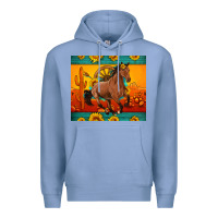 Colony Blue western sunset galloping horse sunflower Premium Hoodie - Artiststas