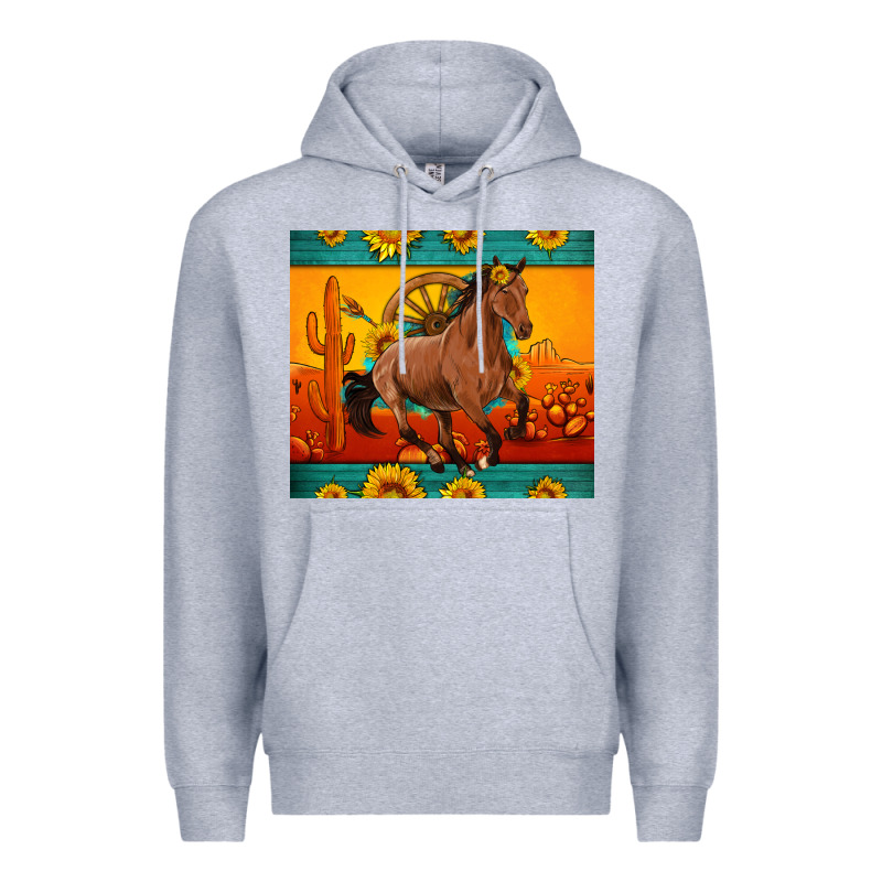 Western Sunset Galloping Horse Sunflower Premium Hoodie by Artiststas | Teevron