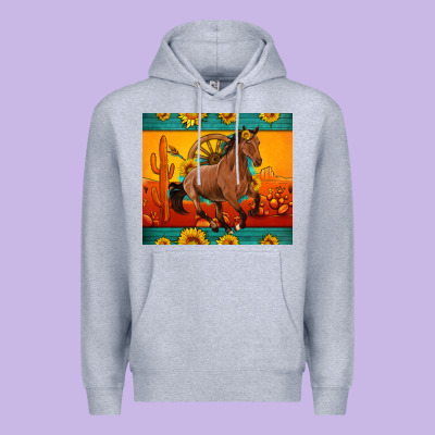 Western Sunset Galloping Horse Sunflower Premium Hoodie Designed By Artiststas