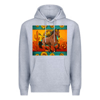 Heather Grey western sunset galloping horse sunflower Premium Hoodie - Artiststas