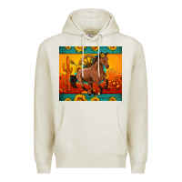 Oatmeal Heather western sunset galloping horse sunflower Premium Hoodie - Artiststas