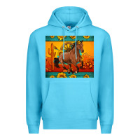 Ocean Blue western sunset galloping horse sunflower Premium Hoodie - Artiststas