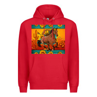 Red western sunset galloping horse sunflower Premium Hoodie - Artiststas