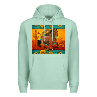 Seafoam western sunset galloping horse sunflower Premium Hoodie - Artiststas