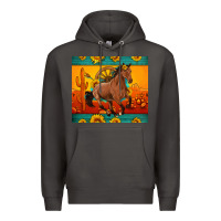 Smoke western sunset galloping horse sunflower Premium Hoodie - Artiststas