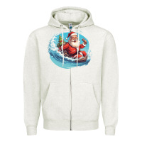 Oatmeal Heather surf happy santa Zipper Hoodie - Unal Design