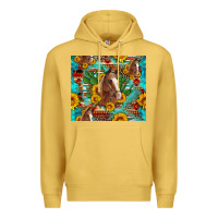 Antique Gold sunflowers and cactus horses turquoise aztec leopard background Premium Hoodie - Artiststas