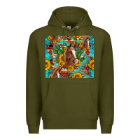 Army Green sunflowers and cactus horses turquoise aztec leopard background Premium Hoodie - Artiststas