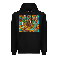 Black sunflowers and cactus horses turquoise aztec leopard background Premium Hoodie - Artiststas