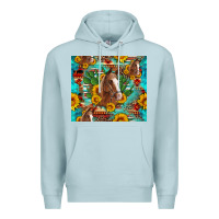 Blue Mist sunflowers and cactus horses turquoise aztec leopard background Premium Hoodie - Artiststas