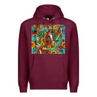 Burgundy sunflowers and cactus horses turquoise aztec leopard background Premium Hoodie - Artiststas
