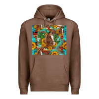 Chestnut sunflowers and cactus horses turquoise aztec leopard background Premium Hoodie - Artiststas
