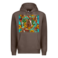 Coffee sunflowers and cactus horses turquoise aztec leopard background Premium Hoodie - Artiststas
