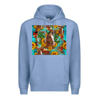 Colony Blue sunflowers and cactus horses turquoise aztec leopard background Premium Hoodie - Artiststas