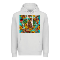 Dove Grey sunflowers and cactus horses turquoise aztec leopard background Premium Hoodie - Artiststas