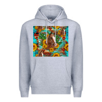 Heather Grey sunflowers and cactus horses turquoise aztec leopard background Premium Hoodie - Artiststas