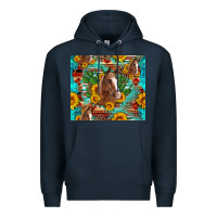 Navy sunflowers and cactus horses turquoise aztec leopard background Premium Hoodie - Artiststas
