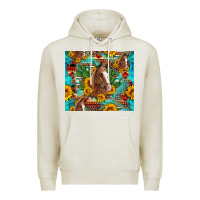 Oatmeal Heather sunflowers and cactus horses turquoise aztec leopard background Premium Hoodie - Artiststas