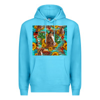 Ocean Blue sunflowers and cactus horses turquoise aztec leopard background Premium Hoodie - Artiststas