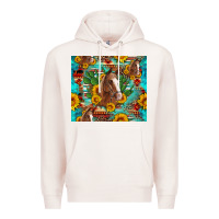 Pale Pink sunflowers and cactus horses turquoise aztec leopard background Premium Hoodie - Artiststas