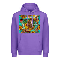 Purple sunflowers and cactus horses turquoise aztec leopard background Premium Hoodie - Artiststas
