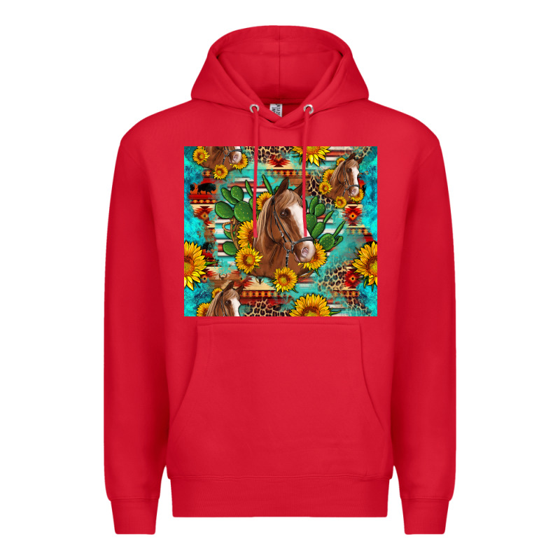 Sunflowers And Cactus Horses Turquoise Aztec Leopard Background Premium Hoodie by Artiststas | Teevron