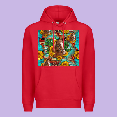 Sunflowers And Cactus Horses Turquoise Aztec Leopard Background Premium Hoodie Designed By Artiststas