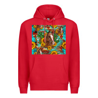 Red sunflowers and cactus horses turquoise aztec leopard background Premium Hoodie - Artiststas