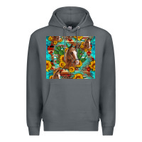 Rock sunflowers and cactus horses turquoise aztec leopard background Premium Hoodie - Artiststas