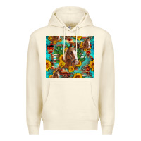 Sandshell sunflowers and cactus horses turquoise aztec leopard background Premium Hoodie - Artiststas