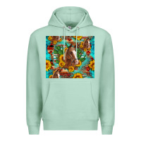 Seafoam sunflowers and cactus horses turquoise aztec leopard background Premium Hoodie - Artiststas