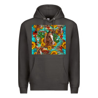 Smoke sunflowers and cactus horses turquoise aztec leopard background Premium Hoodie - Artiststas