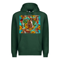 Sports Green sunflowers and cactus horses turquoise aztec leopard background Premium Hoodie - Artiststas