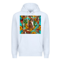 White sunflowers and cactus horses turquoise aztec leopard background Premium Hoodie - Artiststas