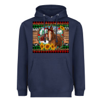 Navy christmas farm and horse Heavyweight Hoodie - RanaPortraitStore