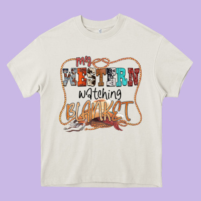 My Western Watching Blanket Heavy Core Tee Designed By Cowhidedigitalart