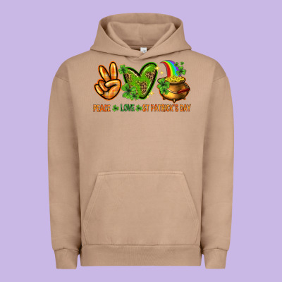 Peace Love St Patricks Day Urban Hoodie Designed By Nancycooperartshop