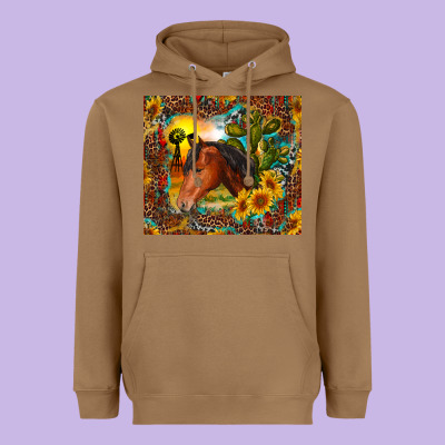 Western Horse And Sunflower Heavyweight Hoodie Designed By Ranaportraitstore
