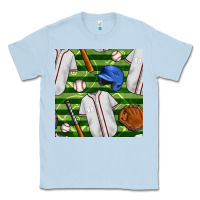 Dusty Blue baseball uniform and field seamless pattern Classic Tee - BundleAndBundleShop